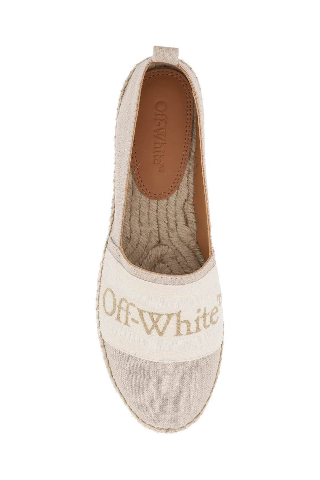 Off White Replace With Double Quotebookish Logo Linen Espadr   Beige