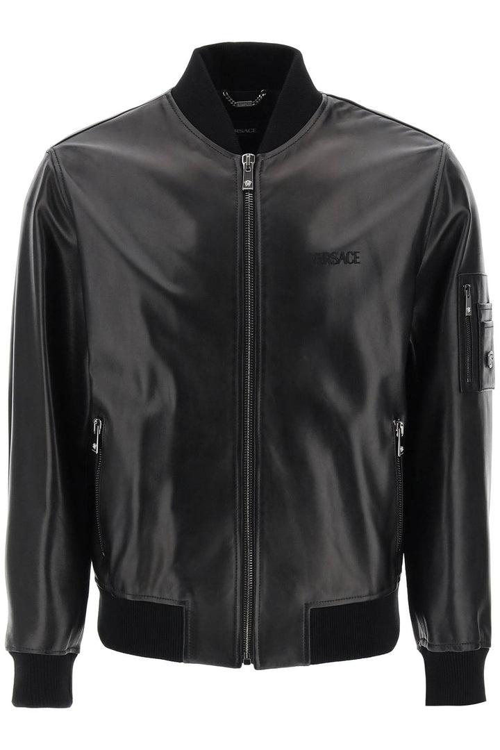 Versace Leather Bomber Jacket   Nero