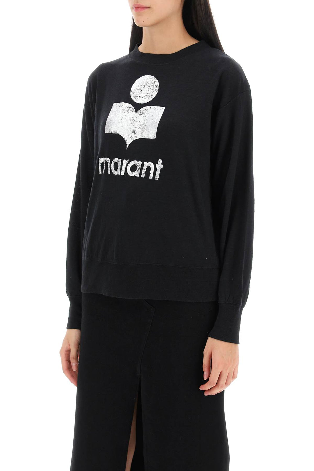 Isabel Marant Etoile Klowia T Shirt With Metallic Logo Print   Nero