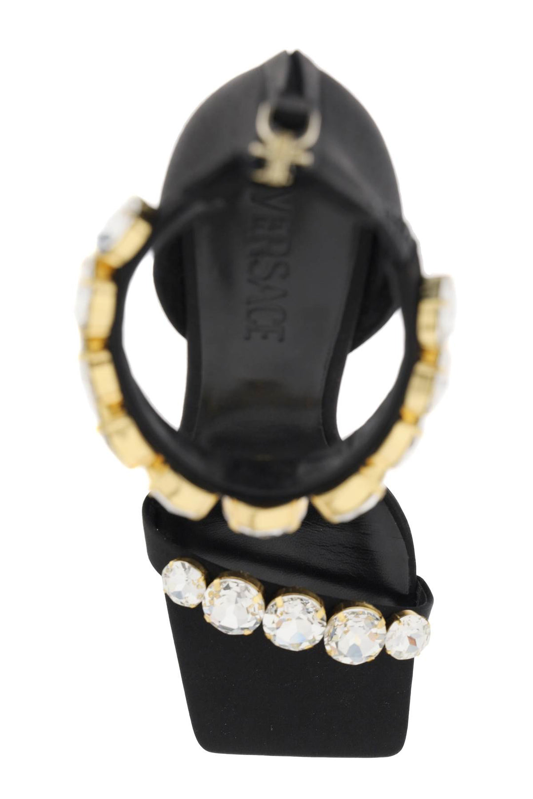 Versace Satin Sandals With Crystals   Nero