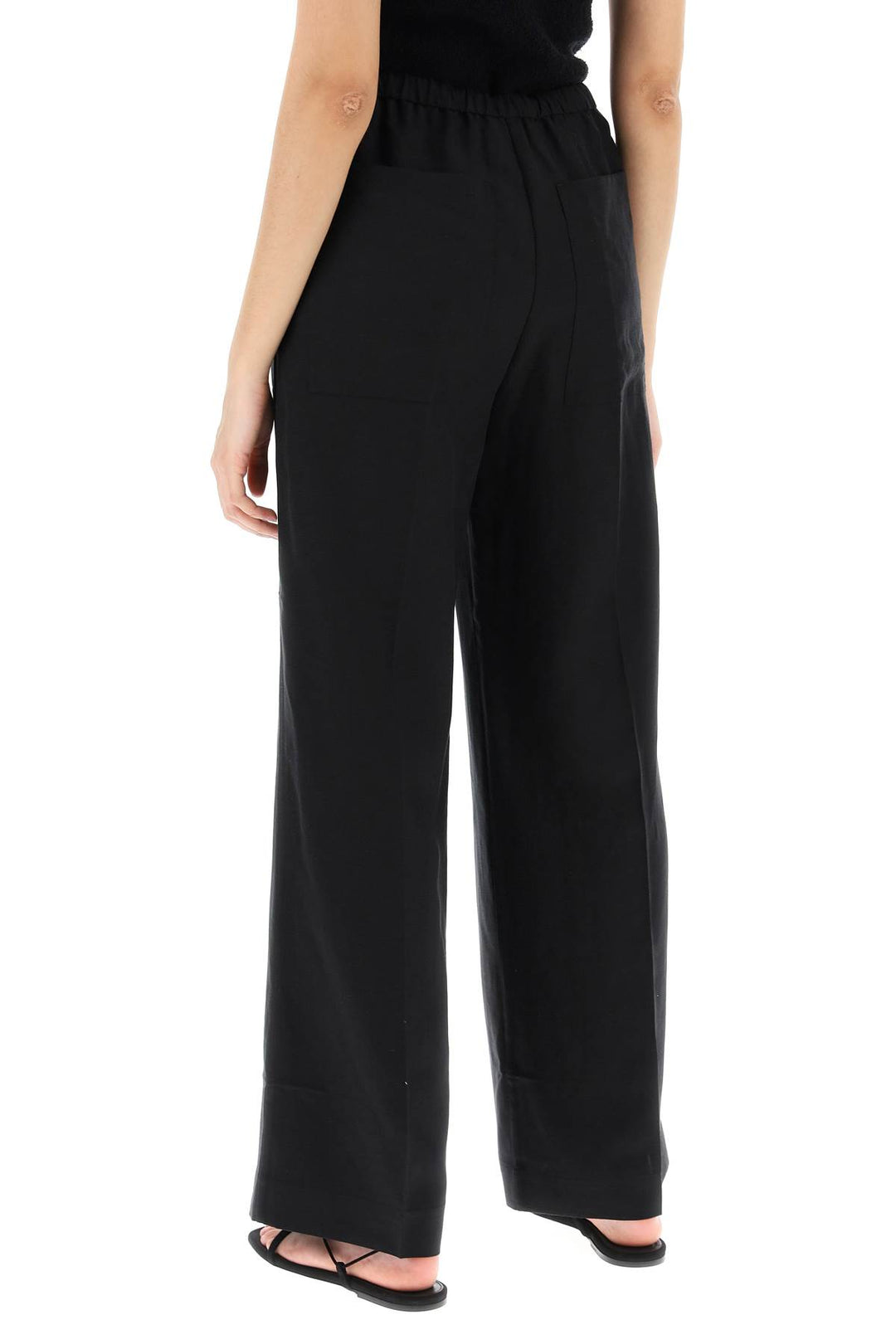 Toteme Lightweight Linen And Viscose Trousers   Nero