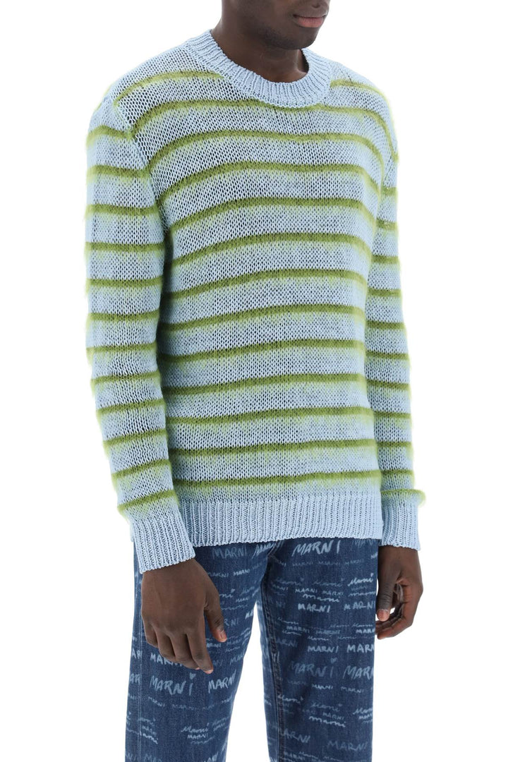 Marni Sweater In Striped Cotton And Mohair   Celeste
