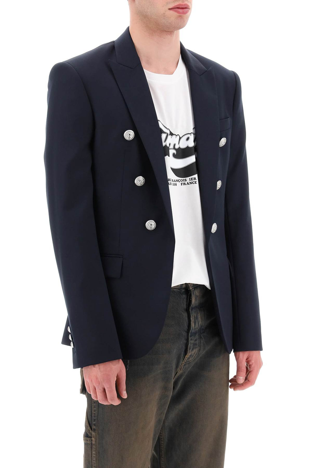 Balmain Wool Jacket With Ornamental Buttons   Blu
