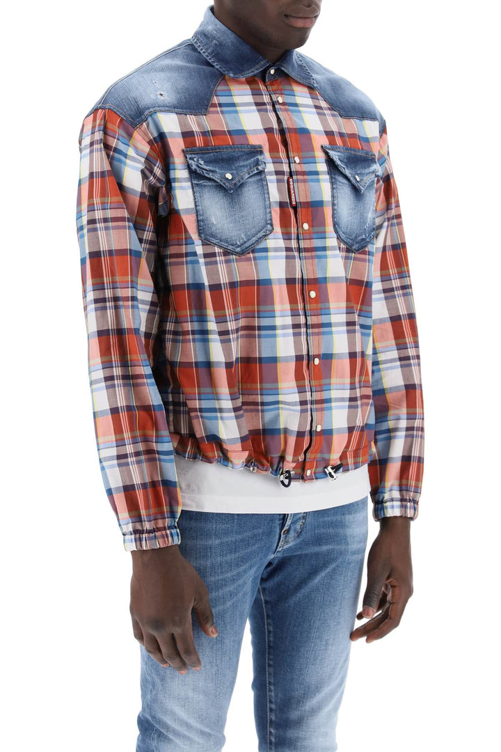 Dsquared2 Plaid Western Shirt With Denim Inserts   Rosso