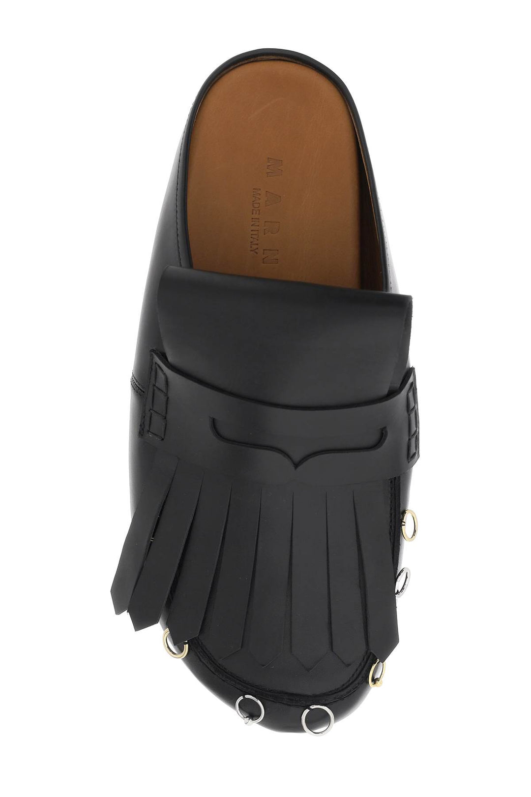 Marni Leather Clogs With Bangs And Piercings   Nero