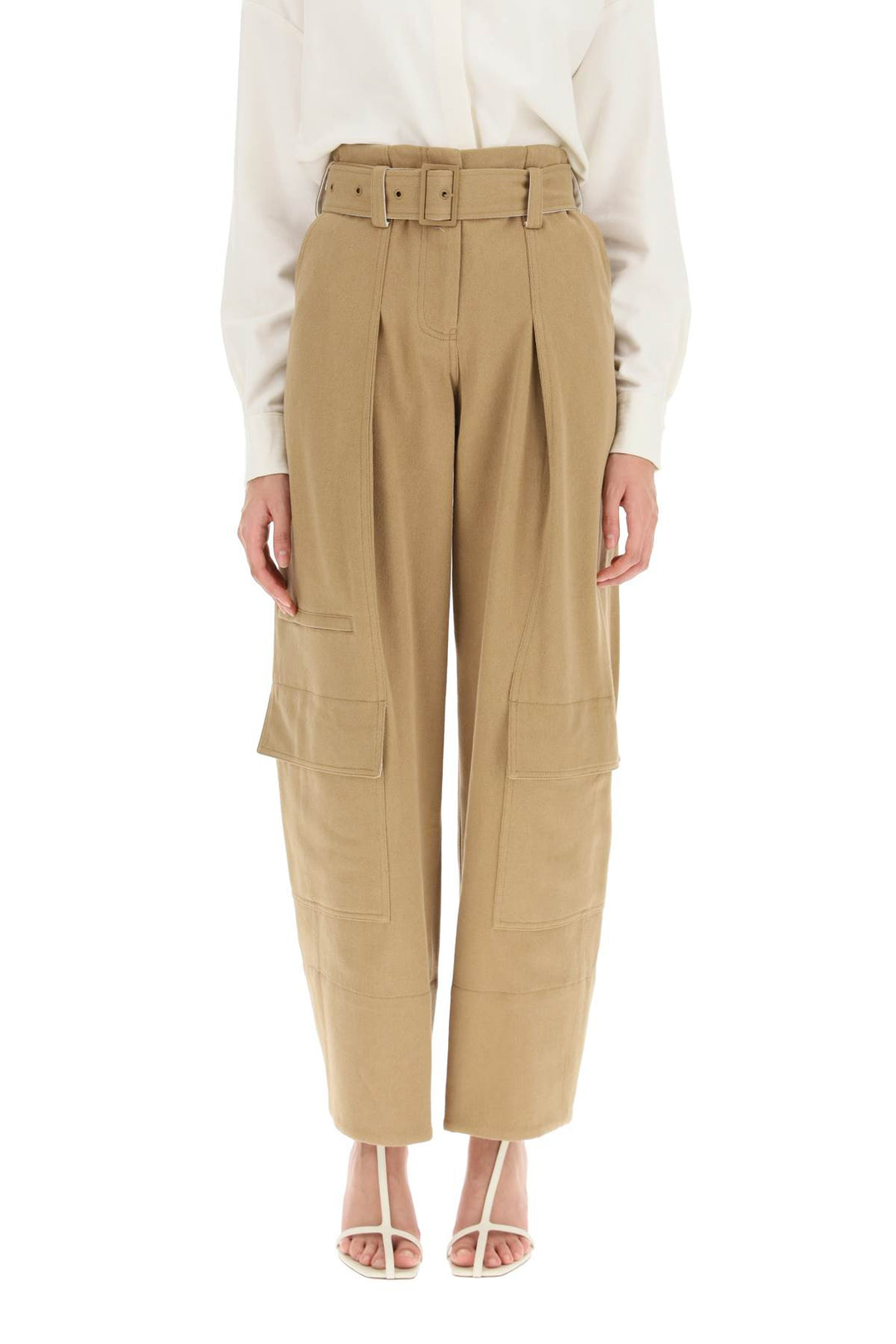 Low Classic Cargo Pants With Matching Belt   Beige