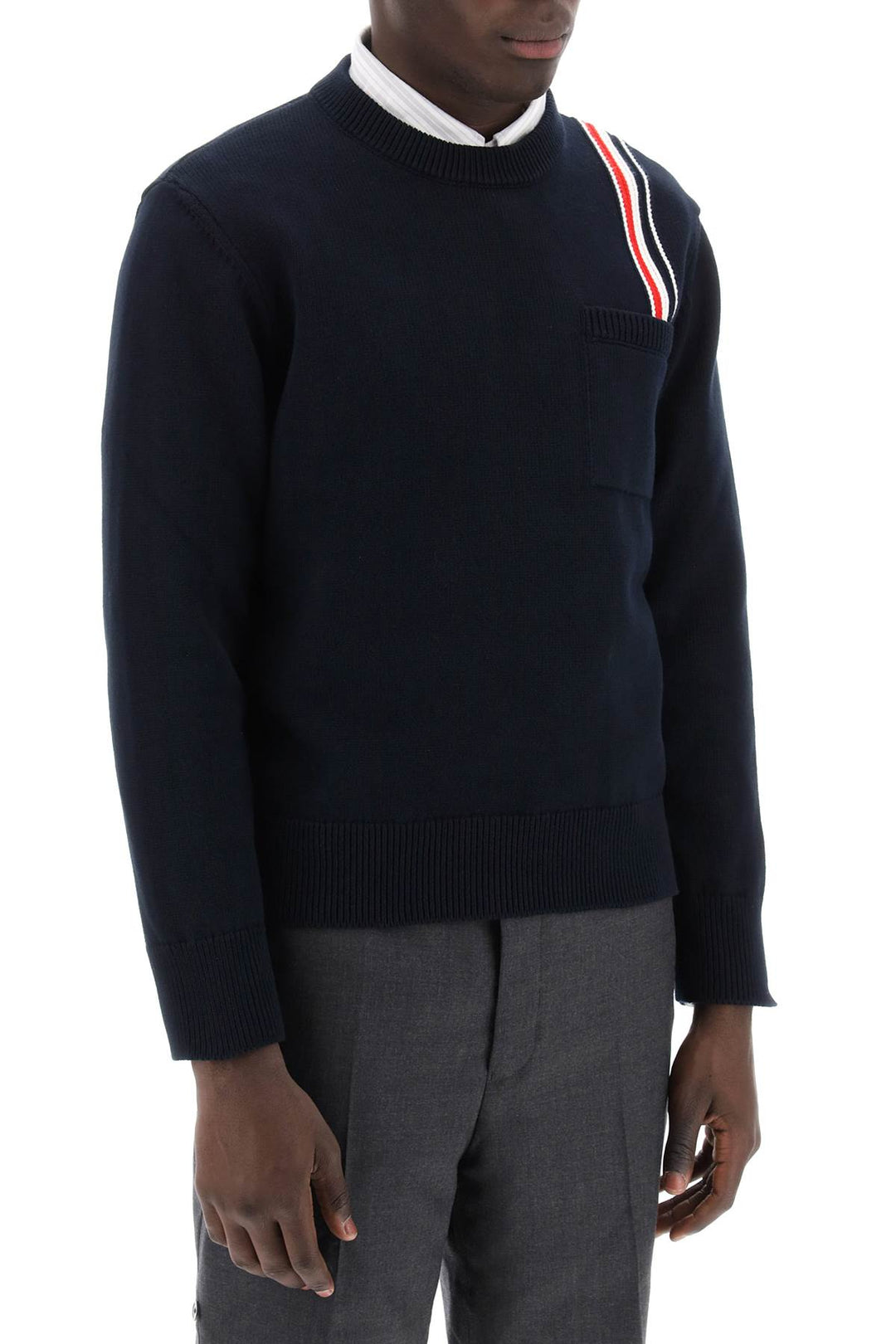 Thom Browne Cotton Pullover With Rwb Stripe   Blu