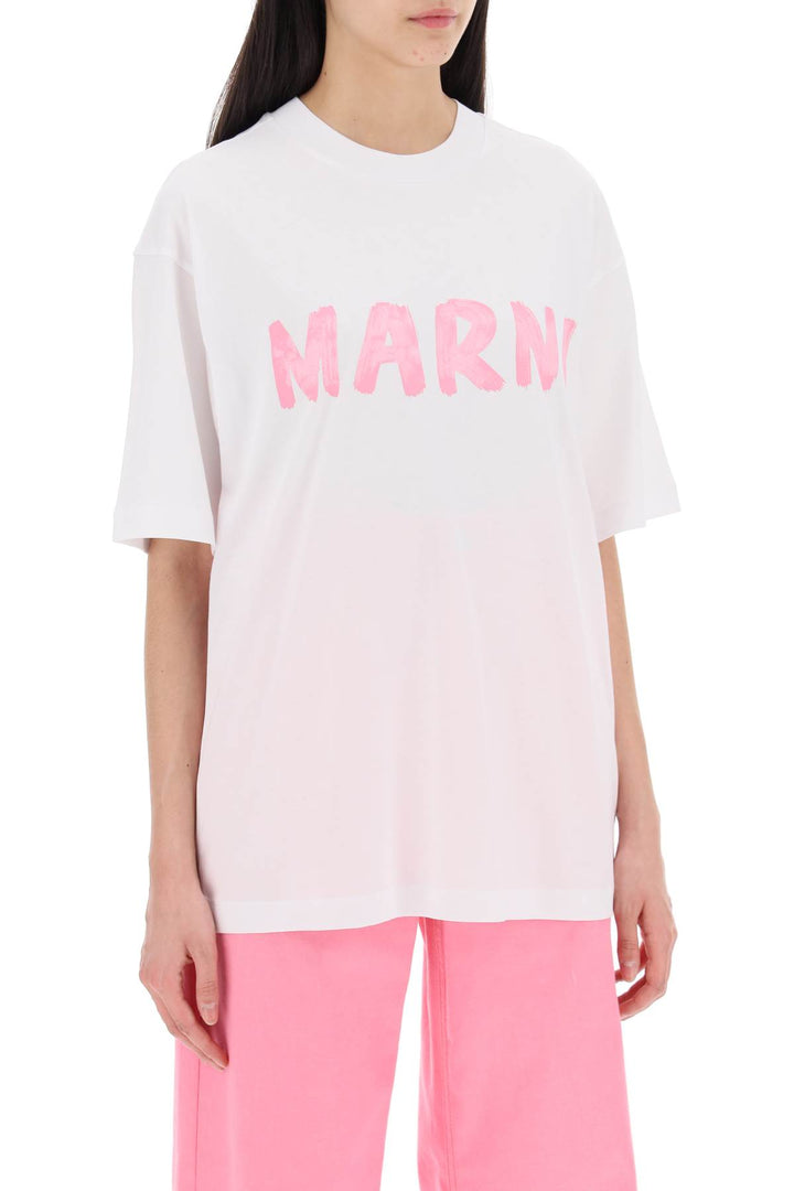 Marni T Shirt With Maxi Logo Print   Bianco