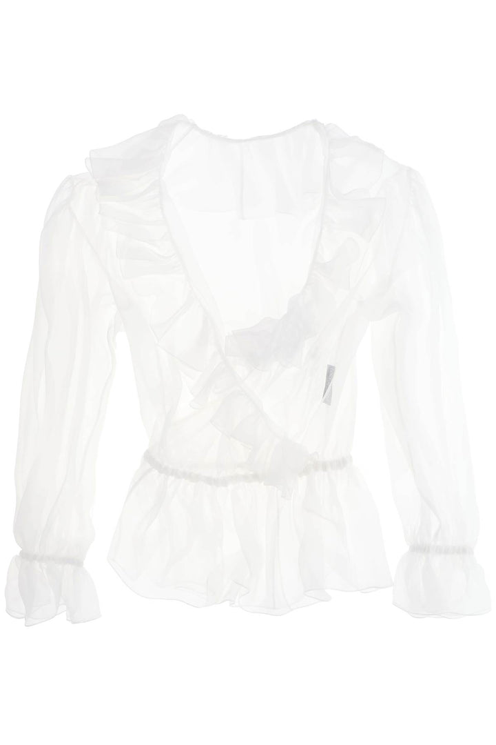 Dolce & Gabbana Silk Chiffon Blouse With Ruffles.   Bianco