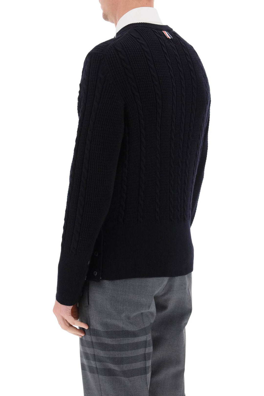 Thom Browne Cable Wool Sweater With Rwb Detail   Blu