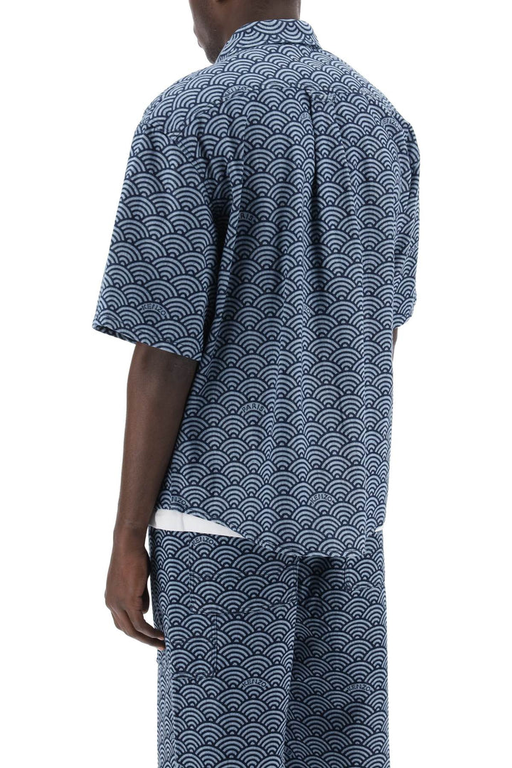 Kenzo Seigaiha Short Sleeved Denim Shirt   Blu