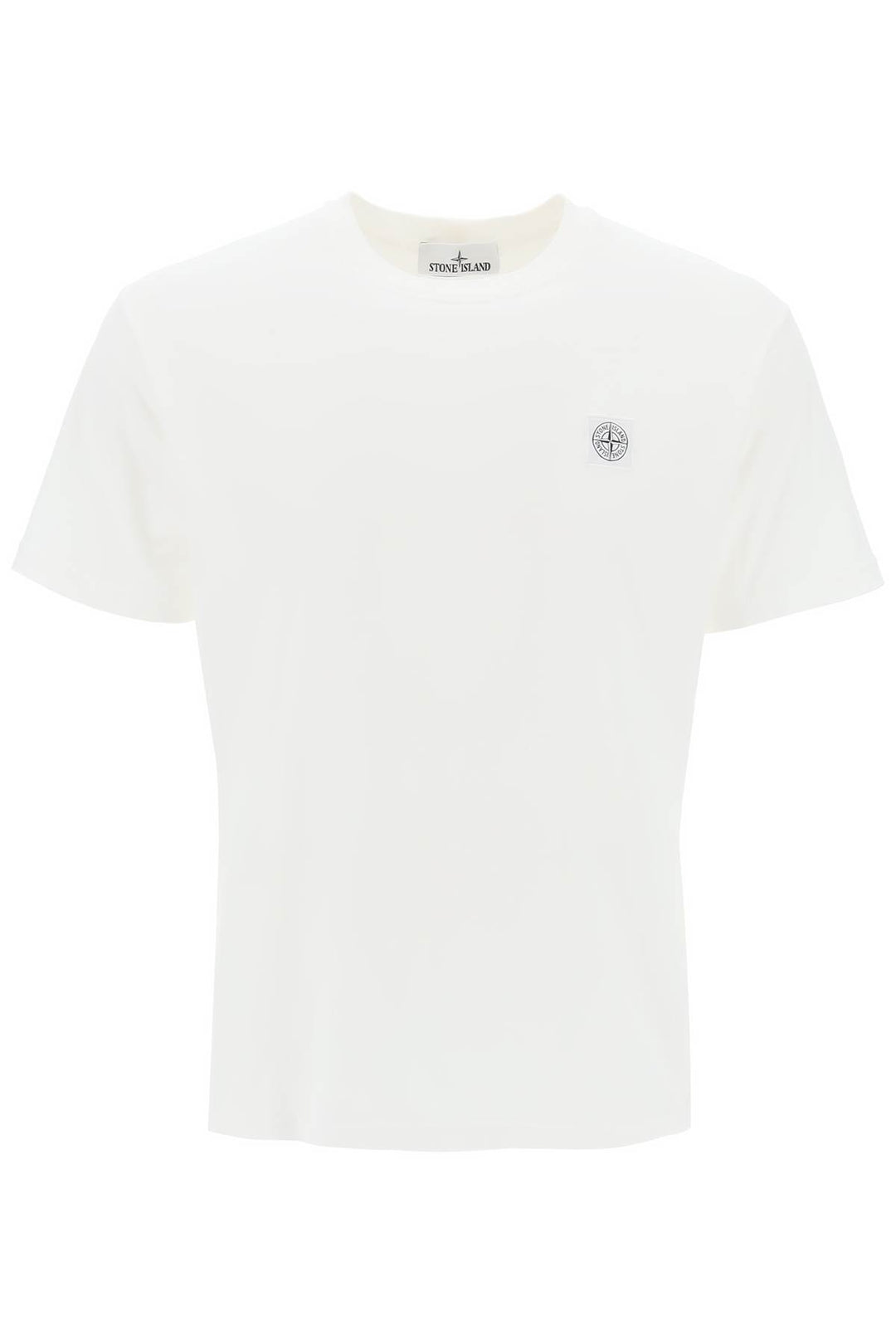 Stone Island Crew Neck T Shirt With Logo Patch   Bianco