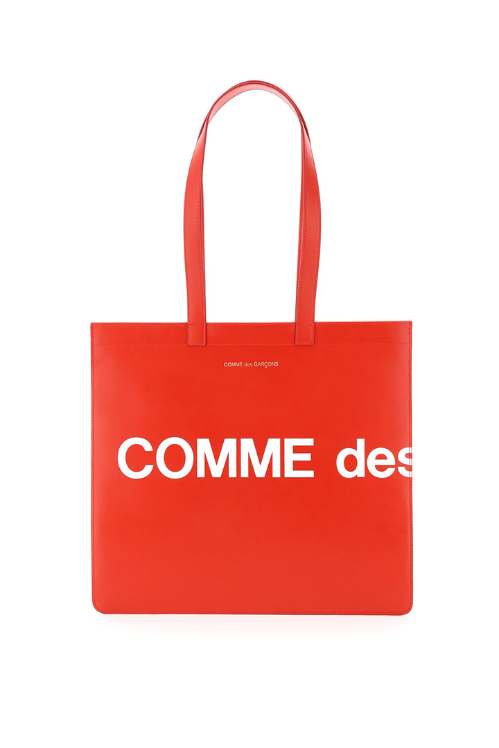 Comme Des Garcons Wallet Leather Tote Bag With Logo   Red