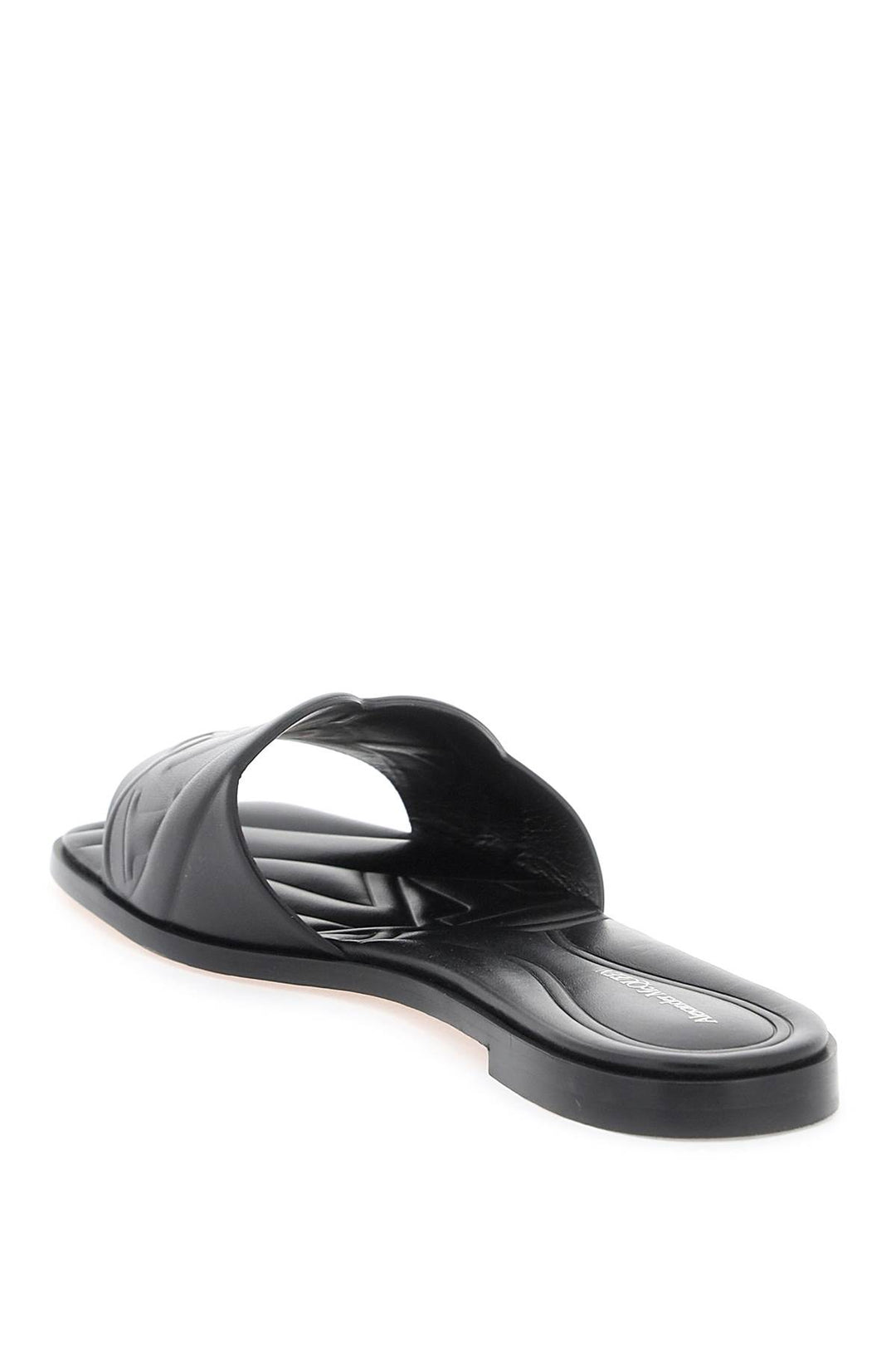 Alexander Mcqueen Leather Slides With Embossed Seal Logo   Nero