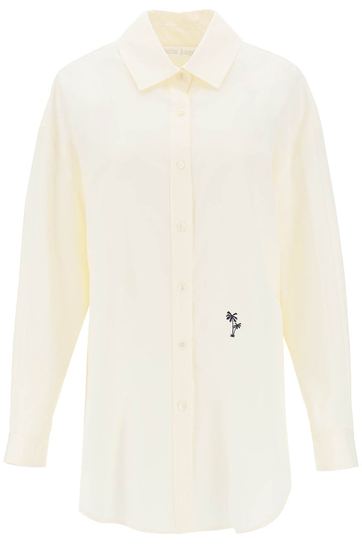 Palm Angels Poplin Shirt With Palm Embroidery   Bianco