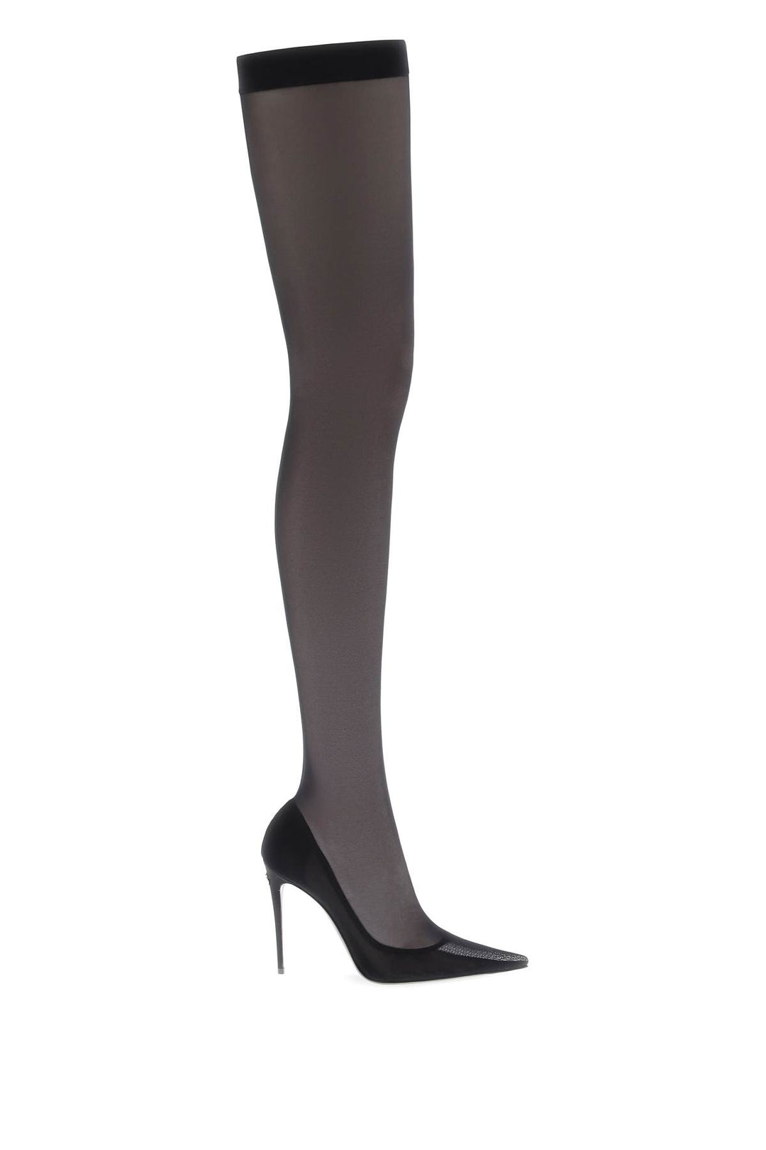 Dolce & Gabbana Stretch Tulle Thigh High Boots   Nero