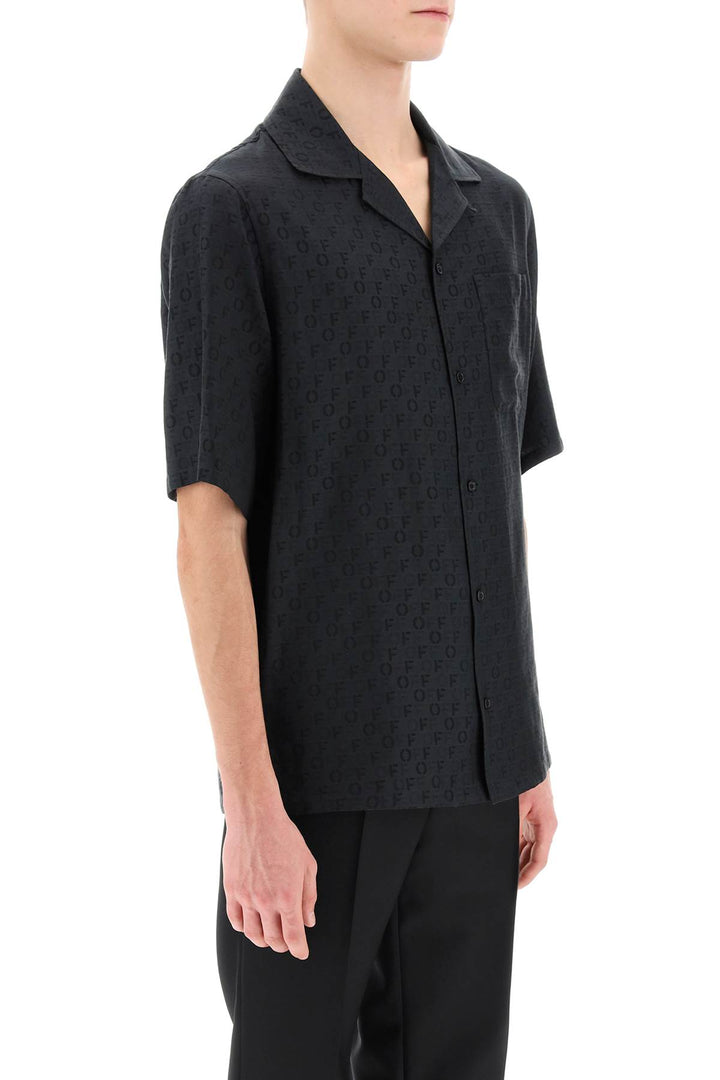 Off White Holiday Bowling Shirt With Off Pattern   Nero