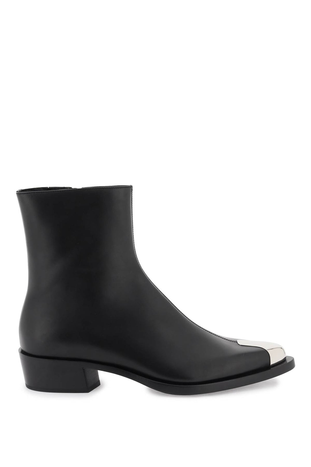 Alexander Mcqueen Leather Punk Ankle Boots   Nero