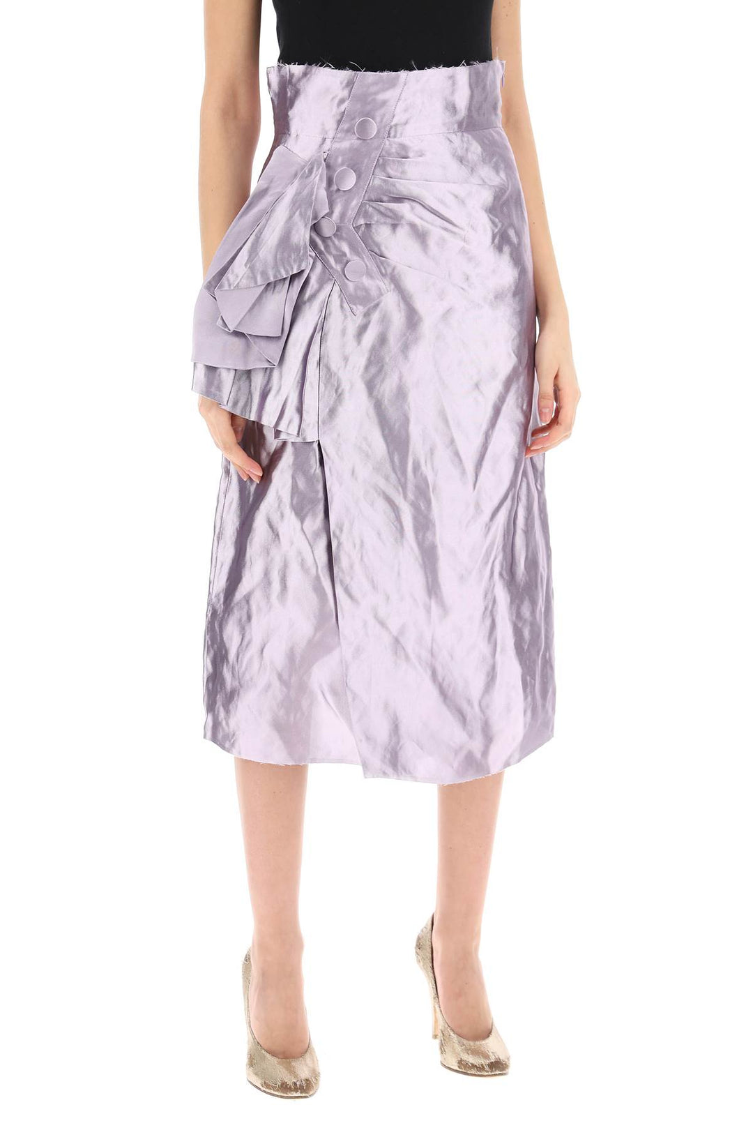 Maison Margiela Replace With Double Quotemetallic Satin Midi Wrap Skirt With   Metallico