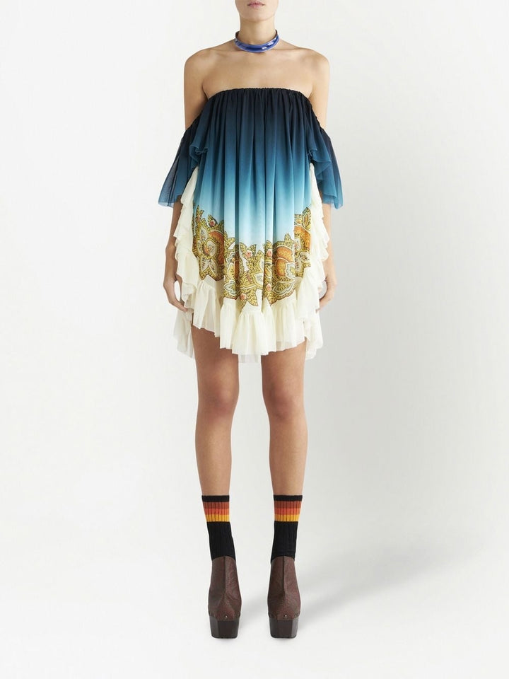 Etro Paisley Print off-shoulder Mini Dress