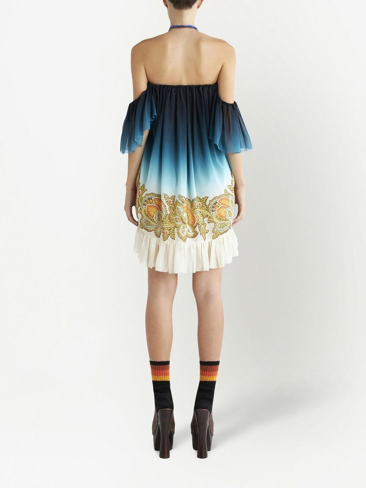 Etro Paisley Print off-shoulder Mini Dress