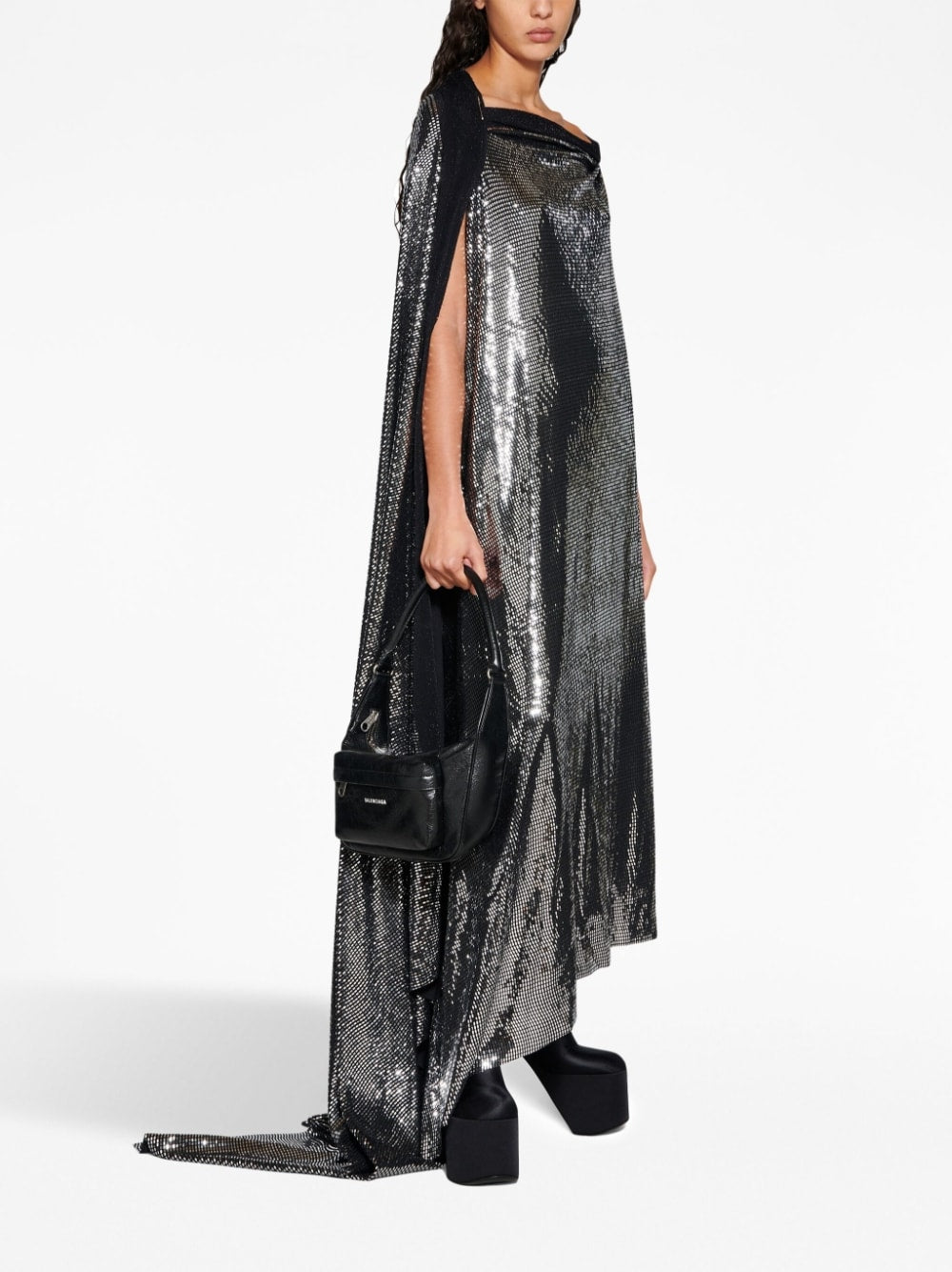 Balenciaga Metallic-Effect Off-Shoulder Maxi DRess