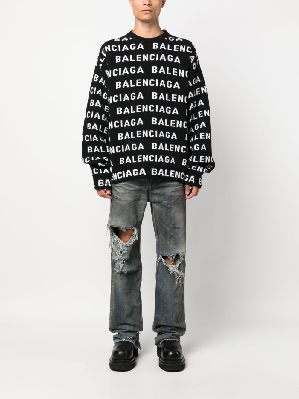 Balenciaga All Over Logo Knit Sweater