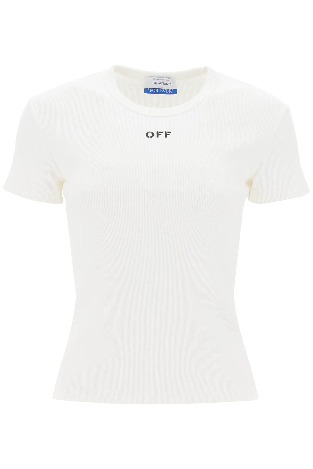 Off White Ribbed T Shirt With Off Embroidery   Bianco