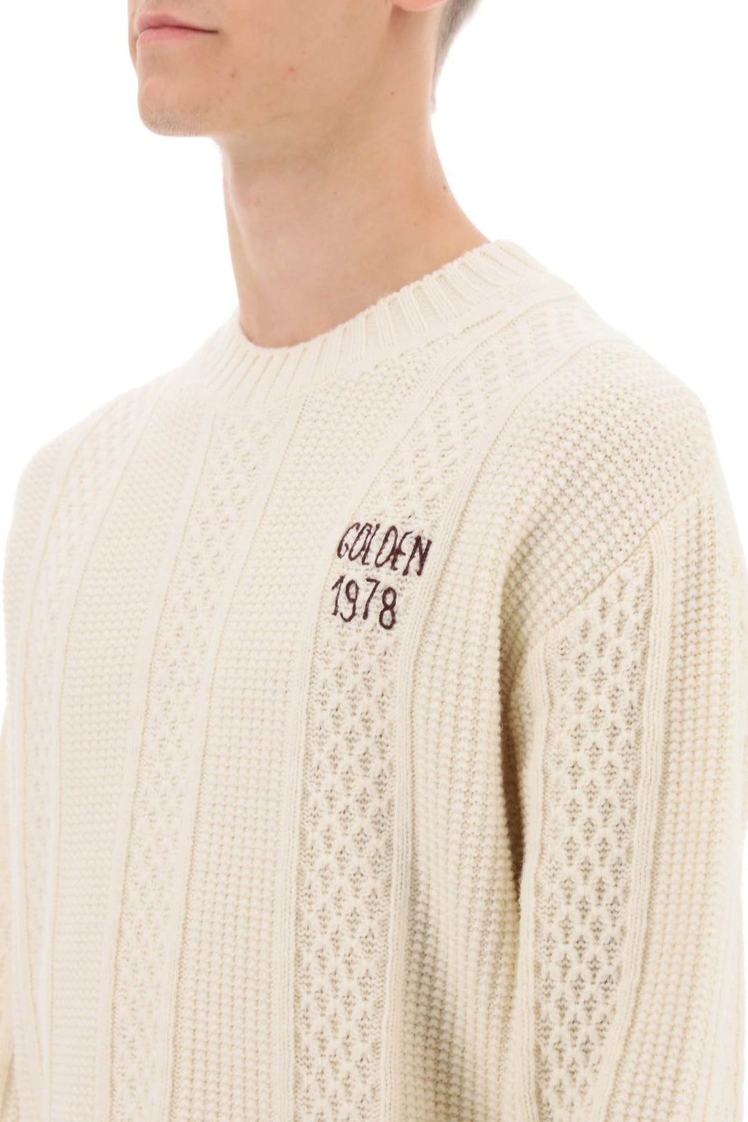 Golden Goose Sweater With Hand Embroidered Logo   Bianco