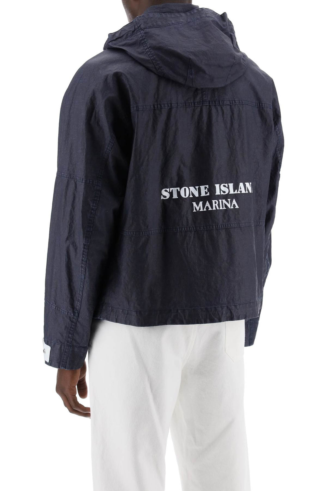 Stone Island Replace With Double Quotemarina Raw Plated Linen Jacket With   Blu