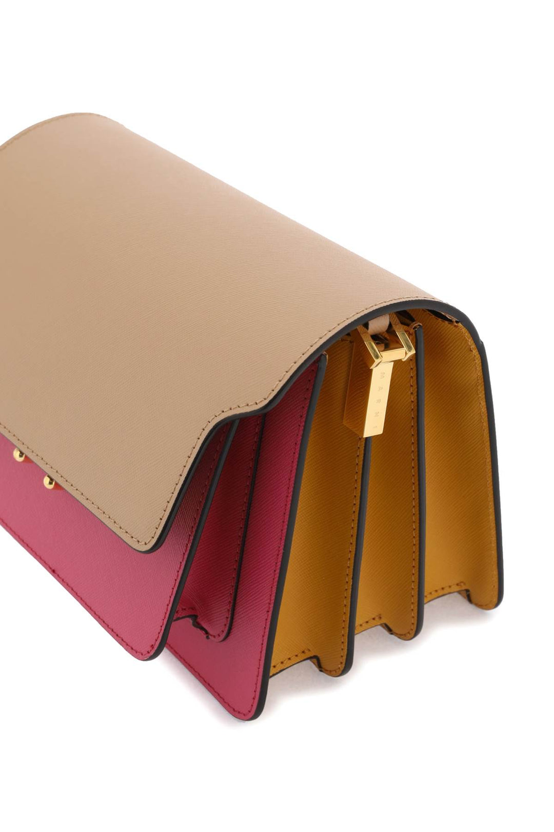 Marni Tricolor Leather Medium Trunk Bag   Beige