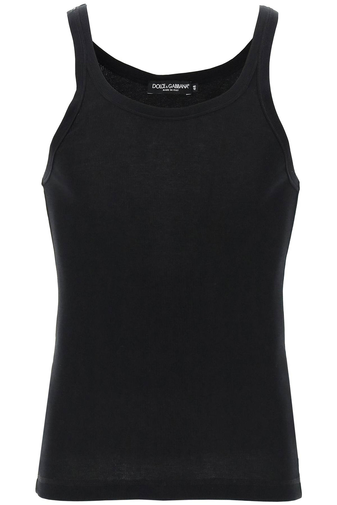 Dolce & Gabbana Replace With Double Quoteribbed Slim Shoulder Tank Top   Nero