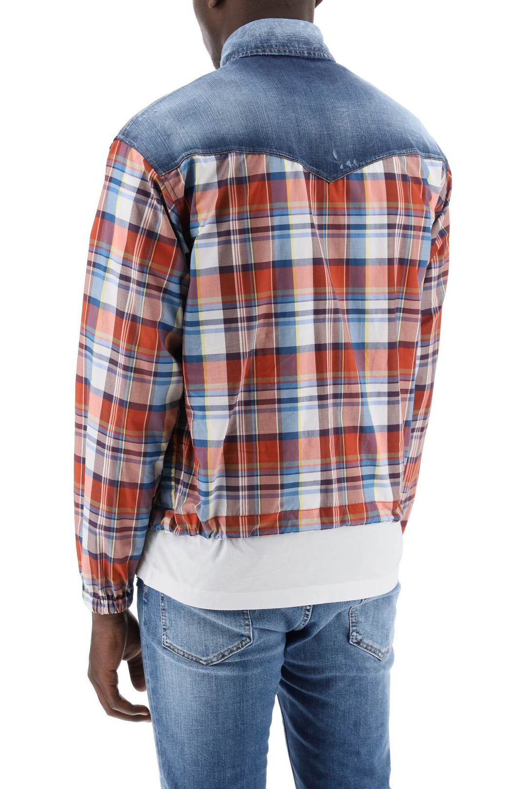 Dsquared2 Plaid Western Shirt With Denim Inserts   Rosso