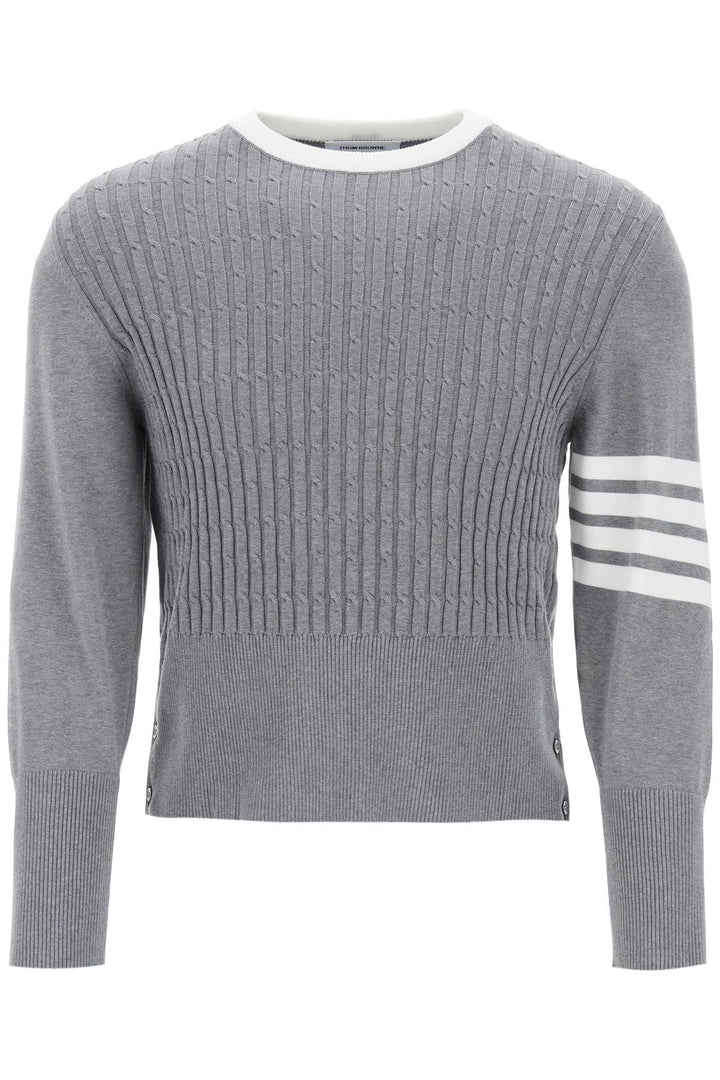 Thom Browne Placed Baby Cable 4 Bar Cotton Sweater   Grigio