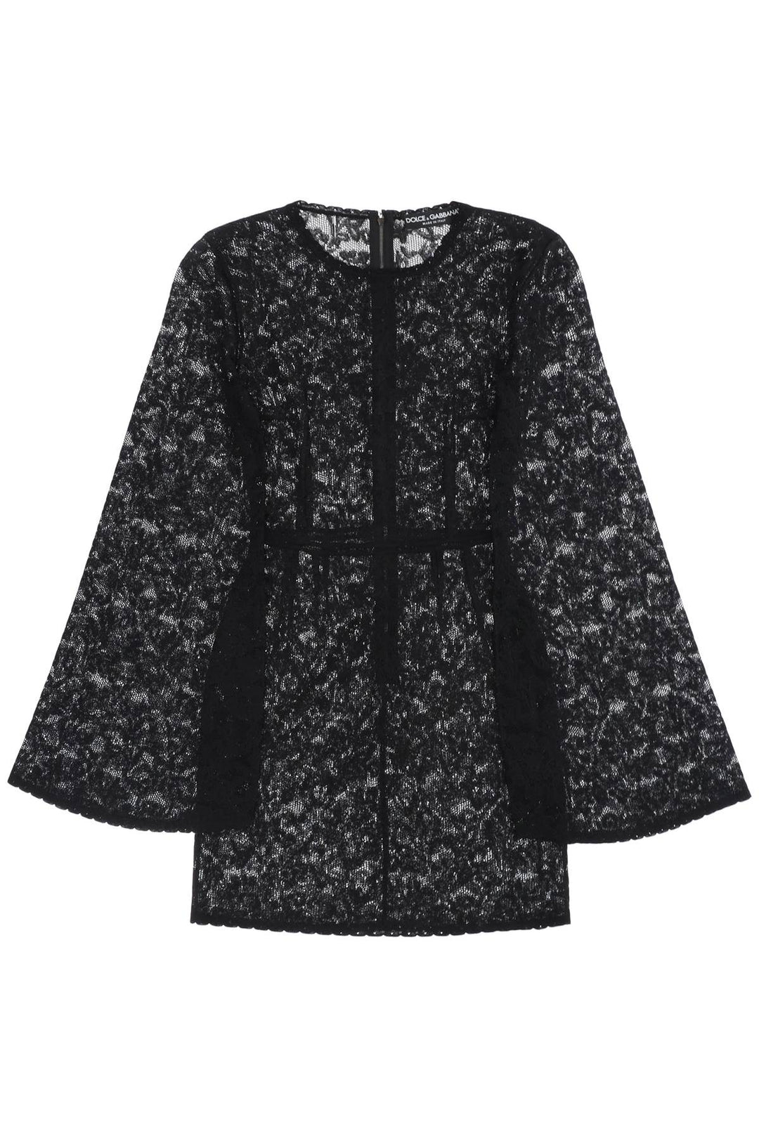 Dolce & Gabbana Mini Dress In Floral Openwork Knit   Nero