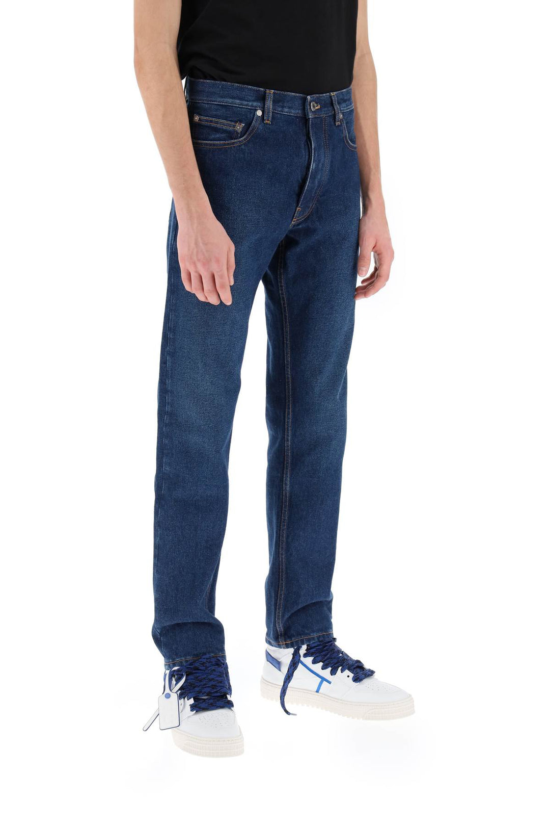 Off White Regular Jeans With Tapered Cut   Blu