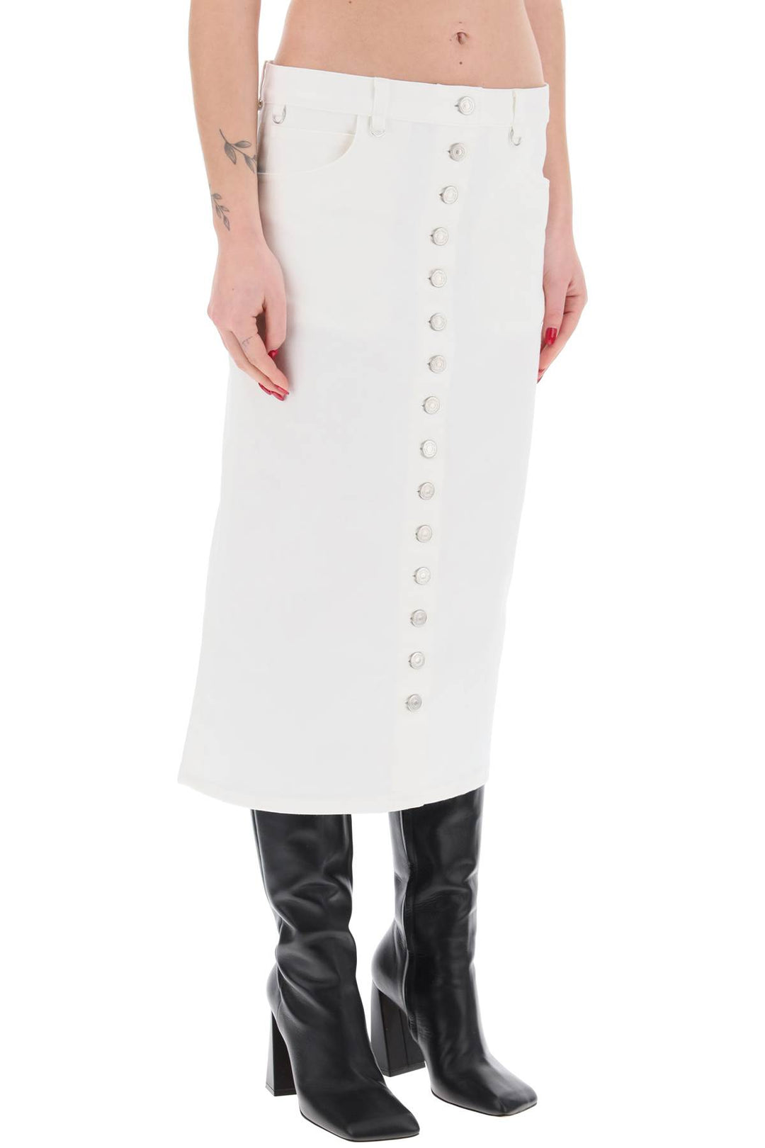 Courreges Replace With Double Quotedenim Midi Skirt With Multif   Bianco