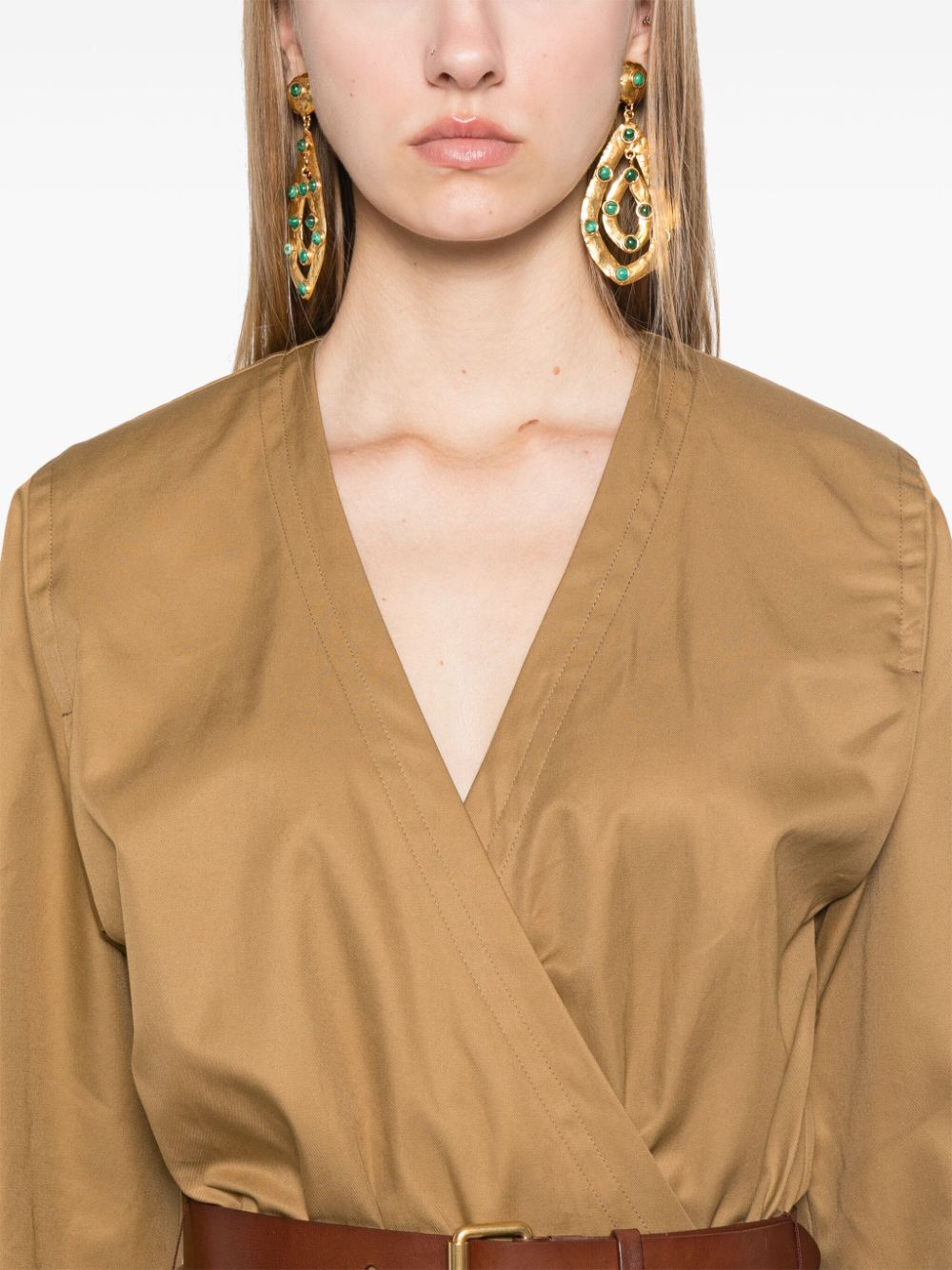 Saint Laurent Cotton Belted Knee-Length Dress