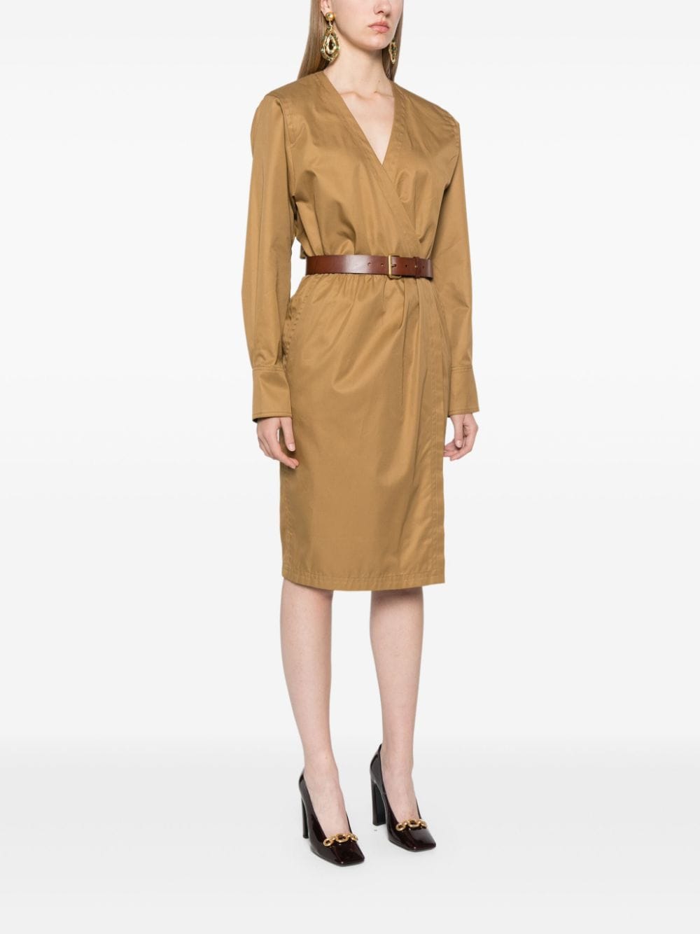 Saint Laurent Cotton Belted Knee-Length Dress