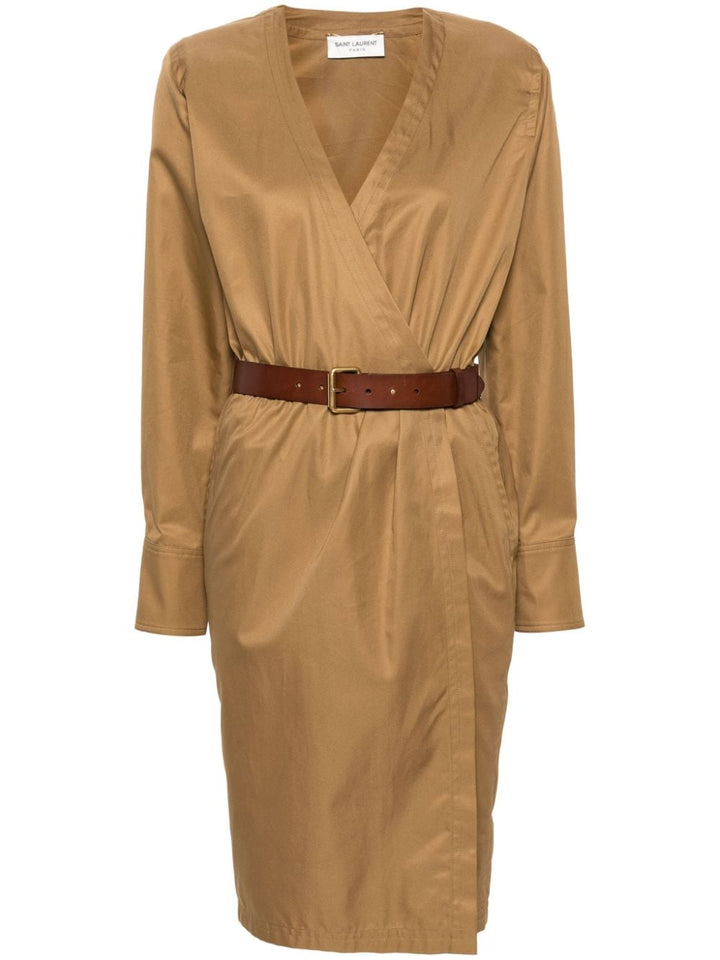 Saint Laurent Cotton Belted Knee-Length Dress