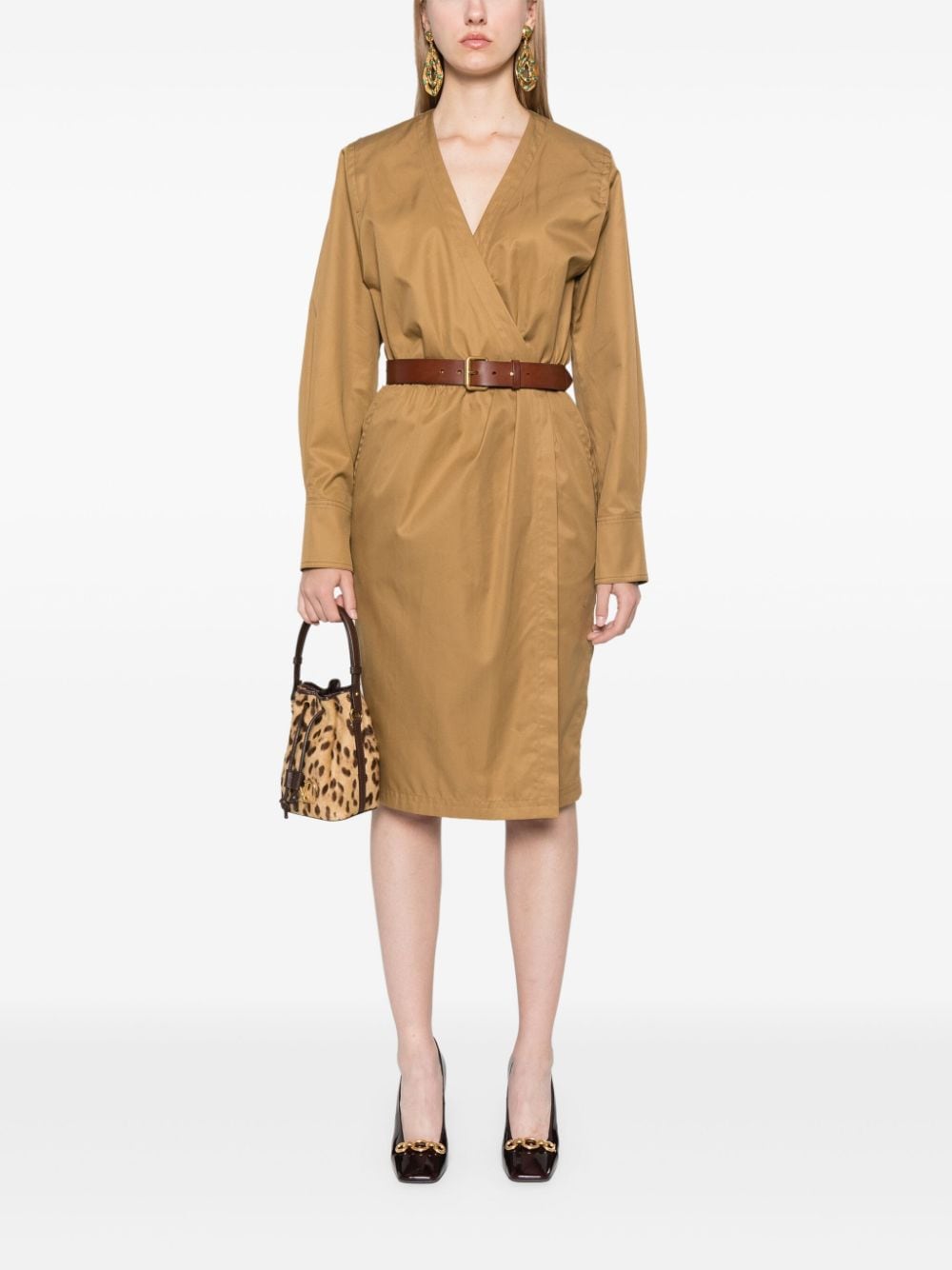 Saint Laurent Cotton Belted Knee-Length Dress