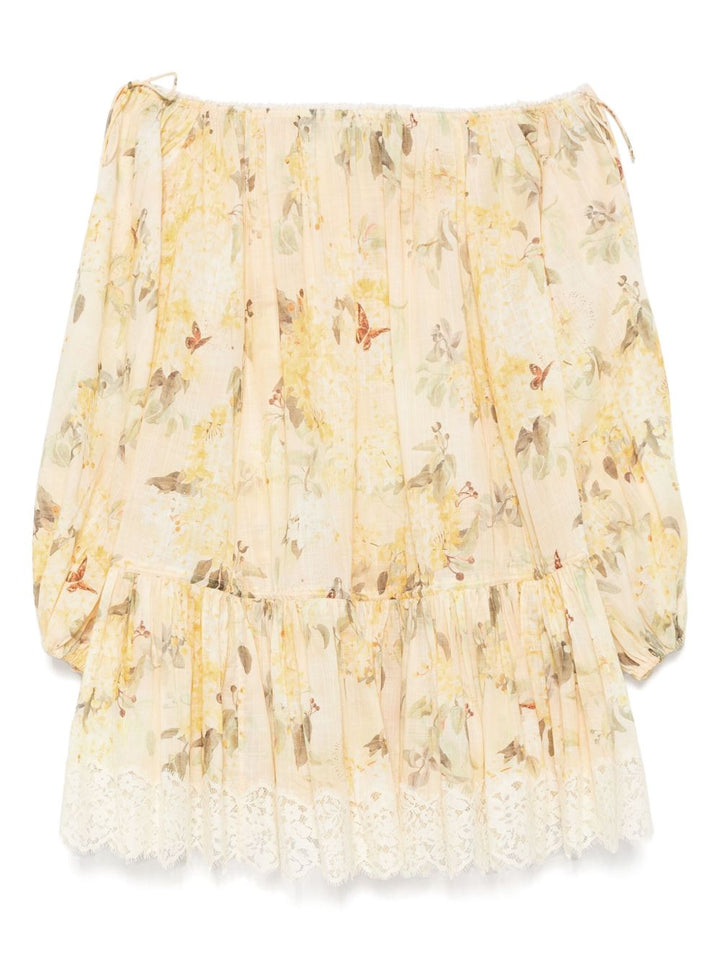 Zimmermann Off-shoulder floral-lace mini dress