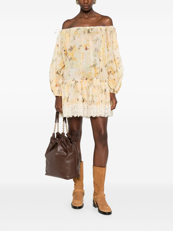 Zimmermann Off-shoulder floral-lace mini dress