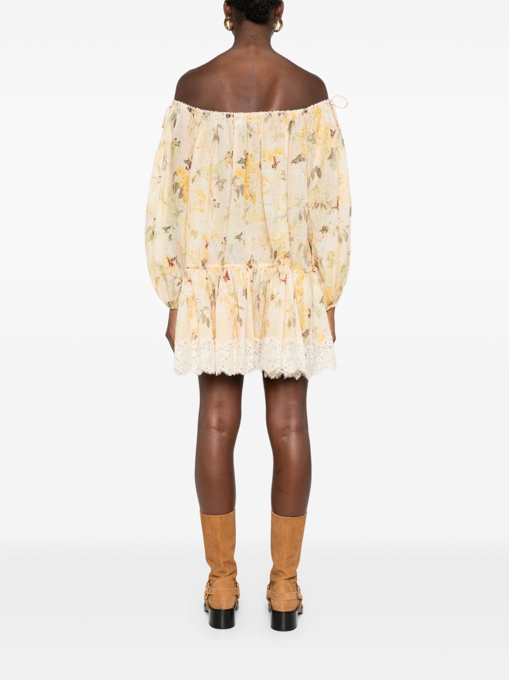 Zimmermann Off-shoulder floral-lace mini dress