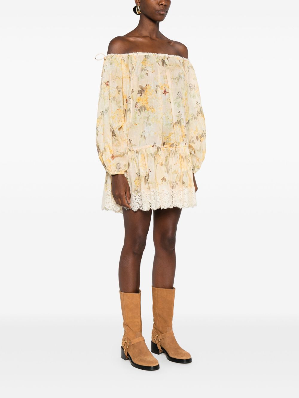 Zimmermann Off-shoulder floral-lace mini dress
