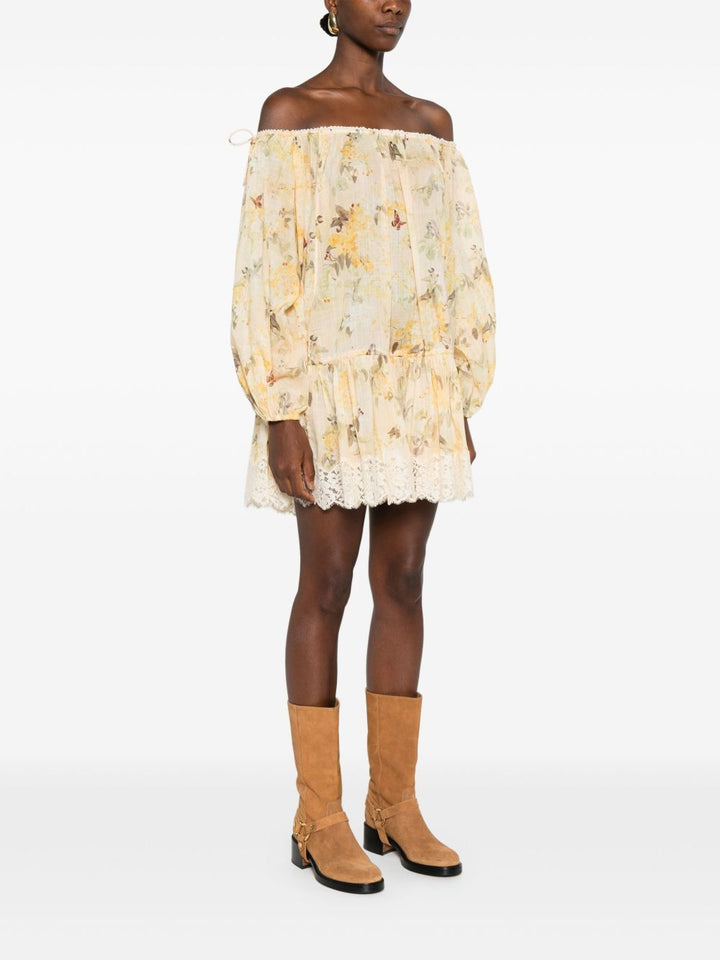 Zimmermann Off-shoulder floral-lace mini dress