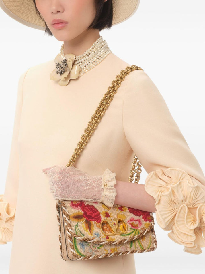 Valentino Wool and silk Mini dress with floral appliqué