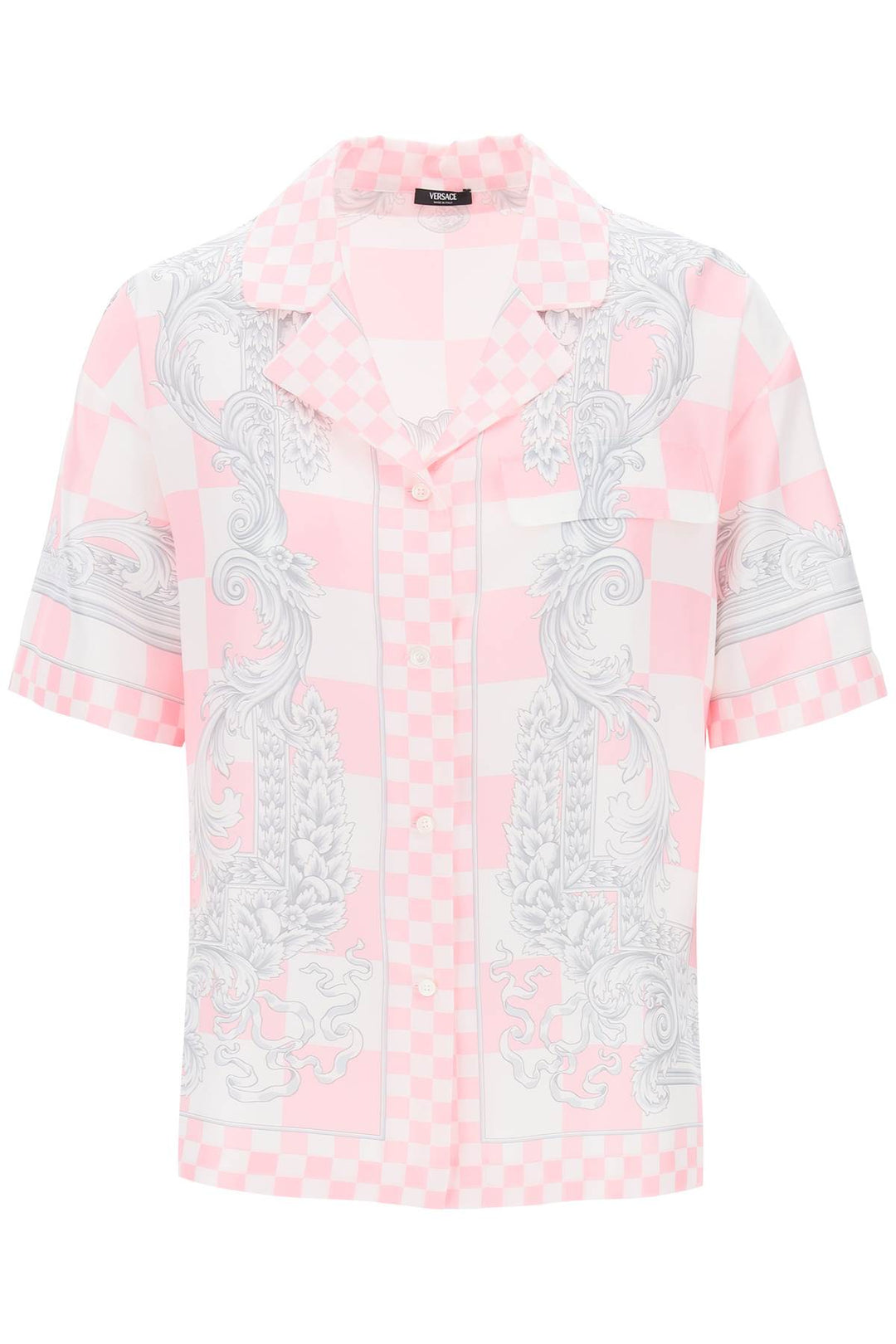 Versace Printed Silk Bowling Shirt In Eight   Rosa