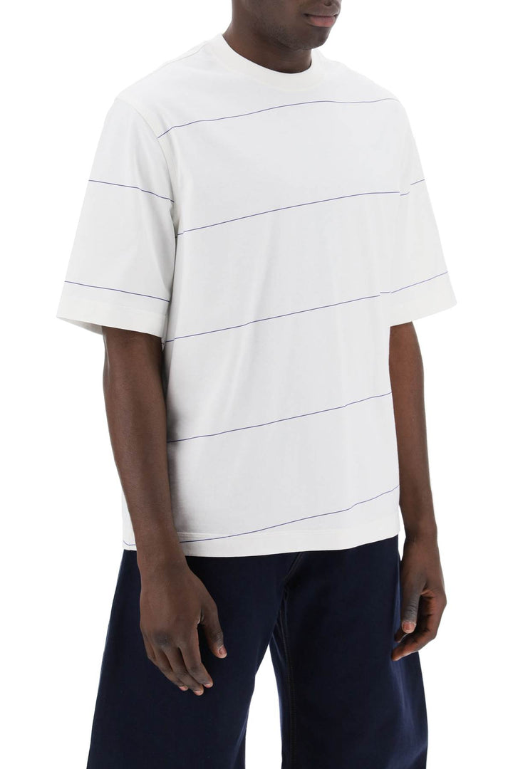 Burberry Striped T Shirt With Ekd Embroidery   Bianco