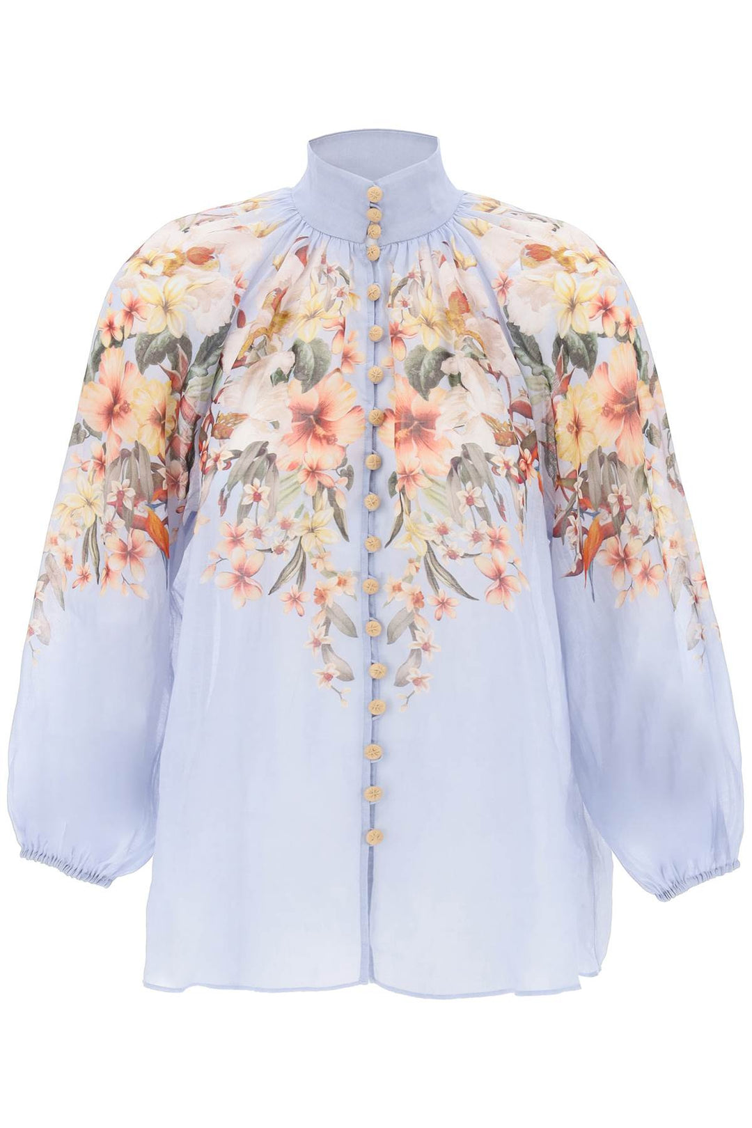 Zimmermann Lexi Billow Shirt With Floral Motif   Celeste